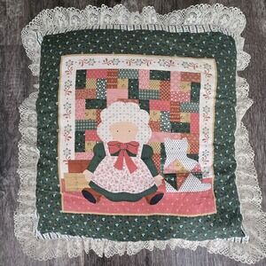 Vintage Cranston Throw Pillow Lace Edge Cottagecore Folk Patchwork Removable